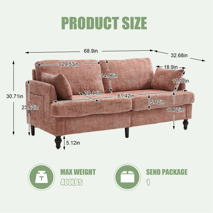 Chenille 2 Seater Sofa With LED Light, USB Charging Port, And Storage Bag