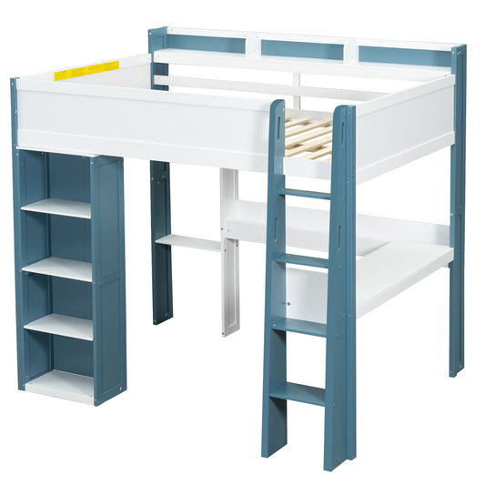 Loft Bed With Built In Storage Shelves, Clothes Rail, And Desk