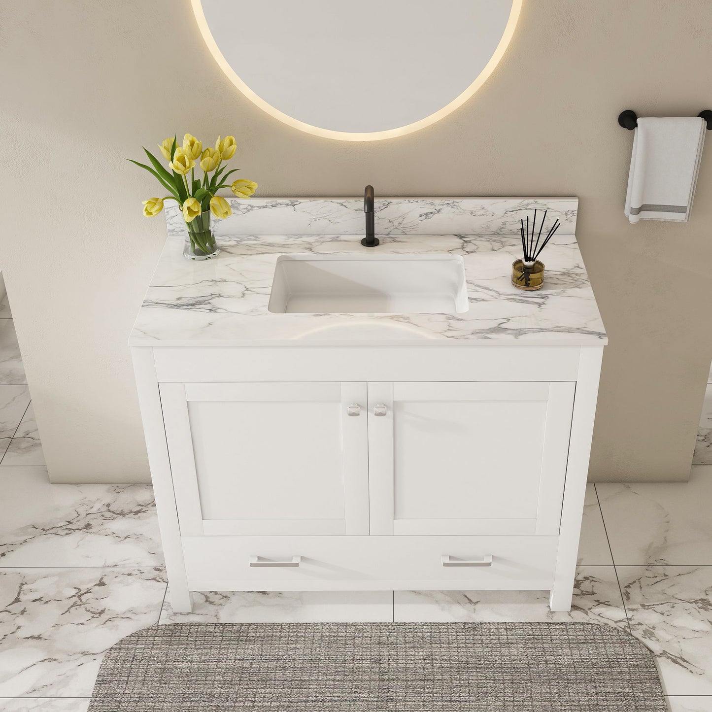 43" Bathroom Vanity, Multi Functional Cabinet - White