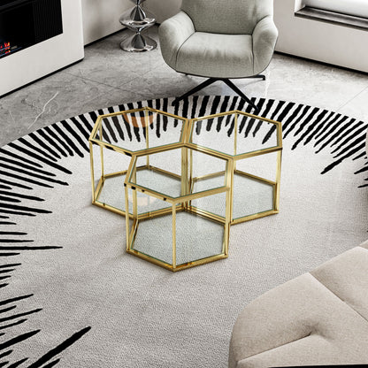 Modern Coffee Table With Double Layer Tempered Glass And Polygonal Design