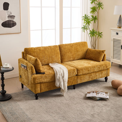 Chenille 2 Seater Sofa With LED Light, USB Charging Port, And Storage Bag