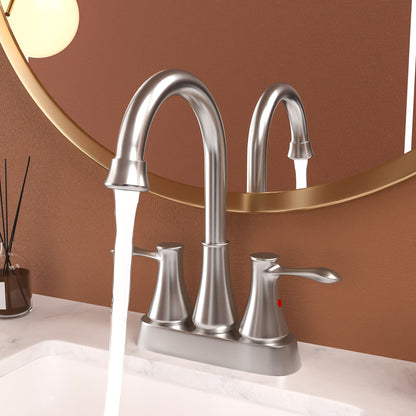 4" Centerset Bathroom Faucet With Pop Up Drain And Water Supply Lines - Brushed Nickel