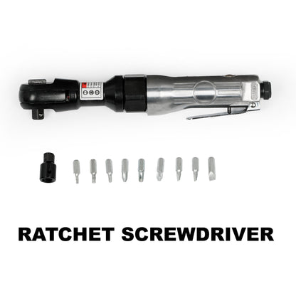 71 Piece Air Tool And Accessories Kit, Impact Wrench, Air Ratchet, Die Grinder, Aire Hammer, Hose Fittings, Storage Case - Black / Silver