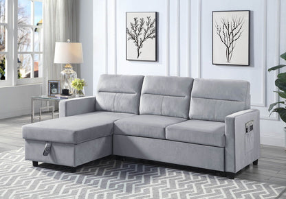 Ruby - Reversible Sleeper Sectional Sofa With Storage Chaise And Side Pocket - Light Gray