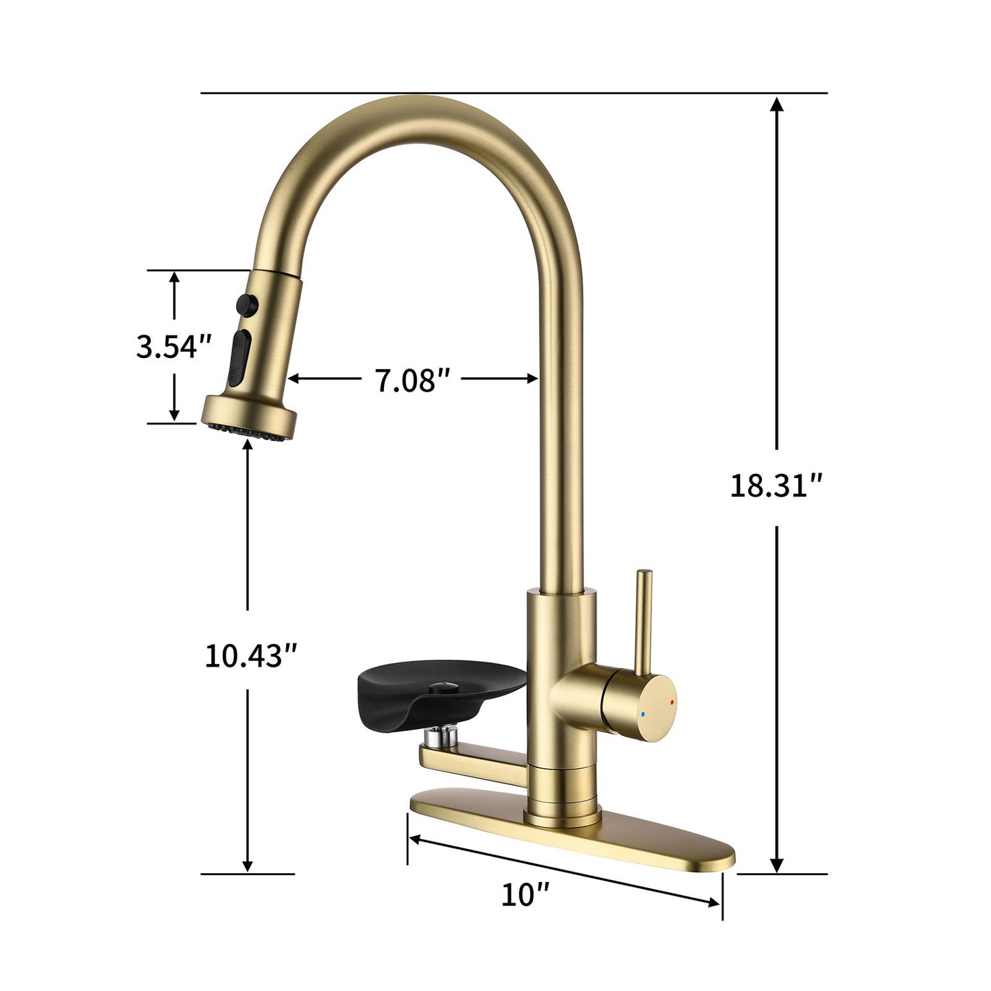 3 In 1 Kitchen Faucet With Press Type Glass Rinser, High Arc Pull Down Sprayer