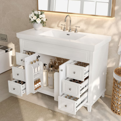 Bathroom Vanity With Sink, 6 Soft Close Drawers & Double Doors - White