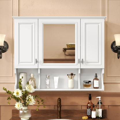 Wall Mounted Bathroom Medicine Wall Cabinet With Mirror & Open Shelves