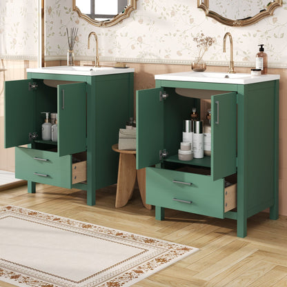 Bathroom Vanity With Sink Combo, Freestanding Storage Cabinet, Soft Closing Doors - Green