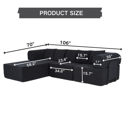 Modular L-Shaped Sectional Sofa With Deep Seat, Movable Chaise & 5 Pillows