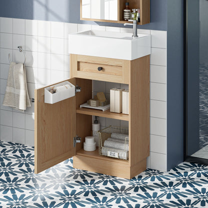 Bathroom Vanity With Reversible Resin Sink, Cabinet & Zinc Alloy Handles - Wood