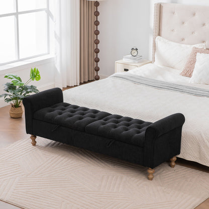 Modern Upholstered Storage Bench With Rolled Armrests]