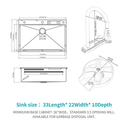 Waterfall Kitchen Sink With Pull Out Faucet & Cup Washer