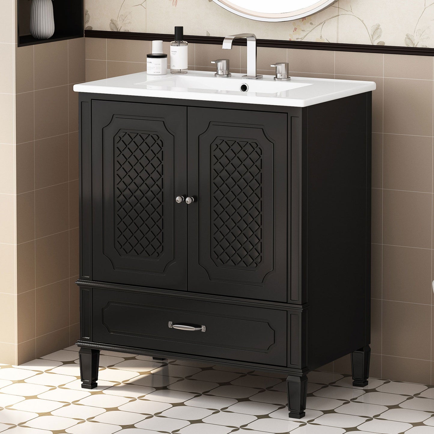 Vintage Style Bathroom Vanity With Sink, Multi Functional Storage, Soft-Closing Door