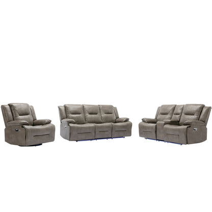 Home Theater Recliner Set Manual Recliner Chair With A LED Light Strip Two Built-In Cup Holders For Living Room