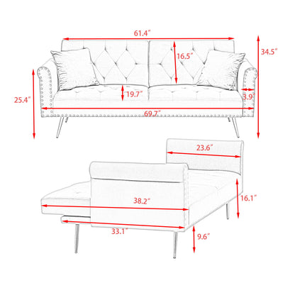 Luxurious Velvet Sofa Bed With Nail Head Trim And Matching Pillow