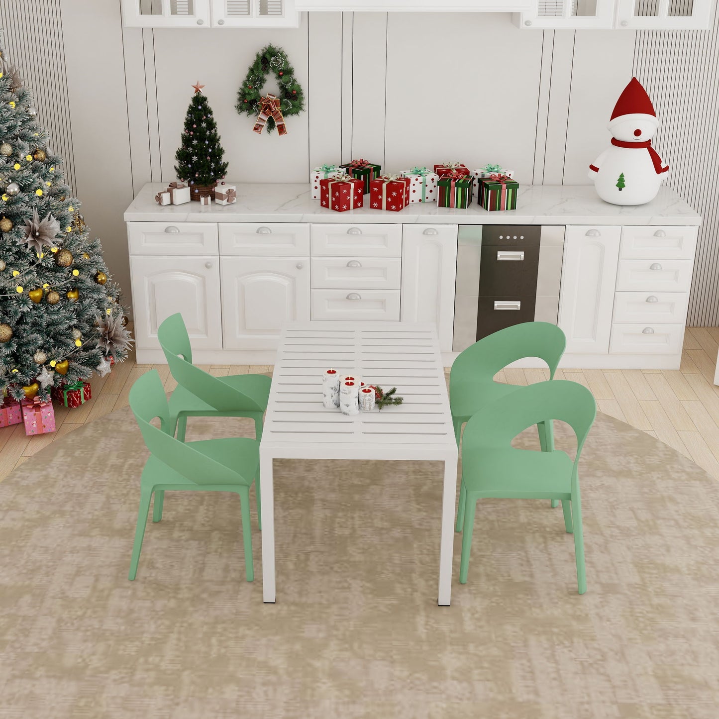 4 Piece Set Of Modern Designed Single Chairs With Long Table