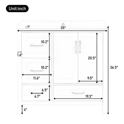 Bathroom Vanity With Sink, Soft Closing Doors & Drawers, Metal Handles