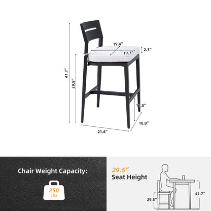 Modern Outdoor Bar Stools, Patio Chairs With Backrest And Footrest, Weather Resistant, Sunbrella Cushions (Set of 2) - Ember Black