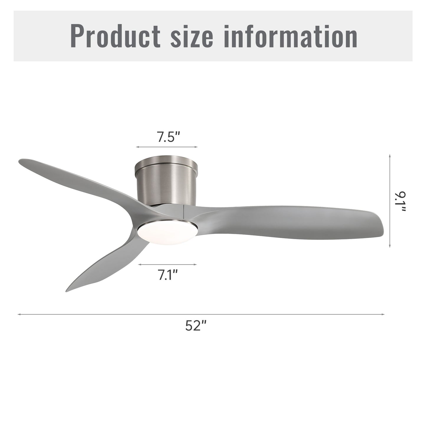 Flush Mount Ceiling Fan With Dimmable LED Light, 3 Blades, Reversible DC Motor Blades For Living Room