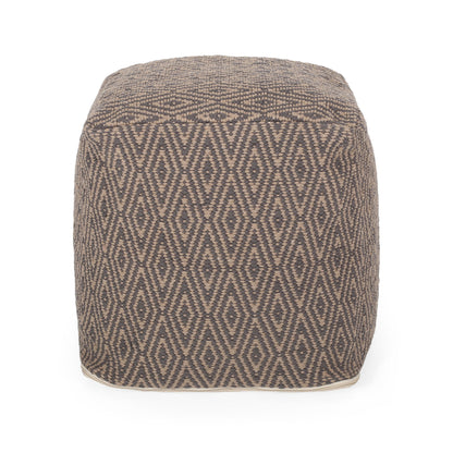 Amuleto - Hand Loomed Cotton Pouf - Dark Gray / Brown