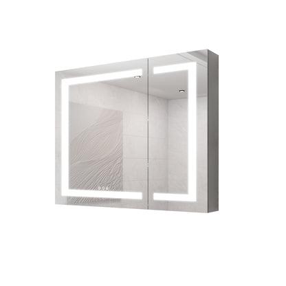 36" X 30" Medicine Cabinet With LED Vanity Mirror, Anti-Fog Recessed Or Surface Mount Bathroom Double Door Large Storage 3000K~6000K Bright Lighted Aluminum Storage Cabinet With Touch Switch - Silver