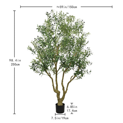 Tall Artificial Olive Tree Large Faux Potted Tree With Natural Trunk And Lifelike Olive Leaves And Fruit - Green