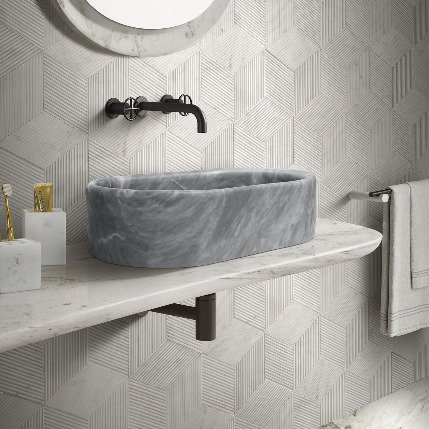 Bathroom Vessel Sink, Semi Polished Surface