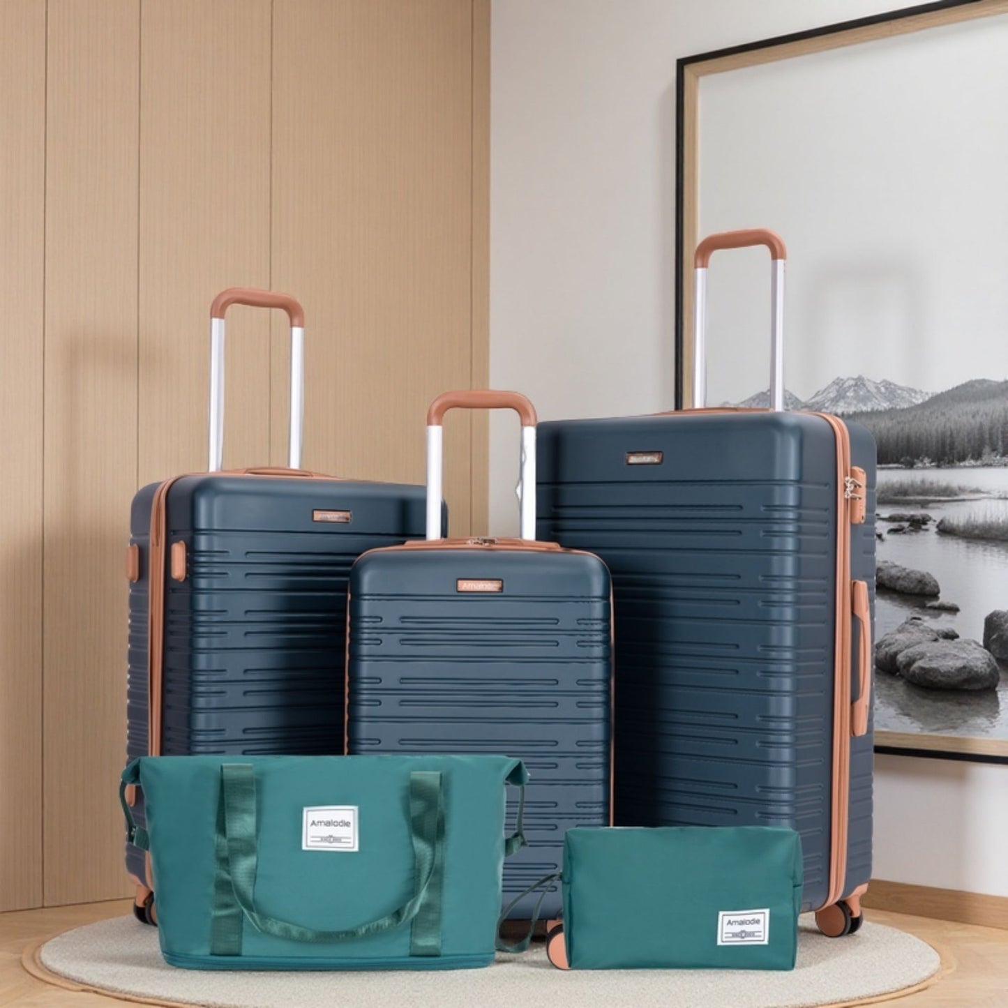 5 Piece Set Hard Case Spinner Wheels Luggage Sets With Tsa Lock