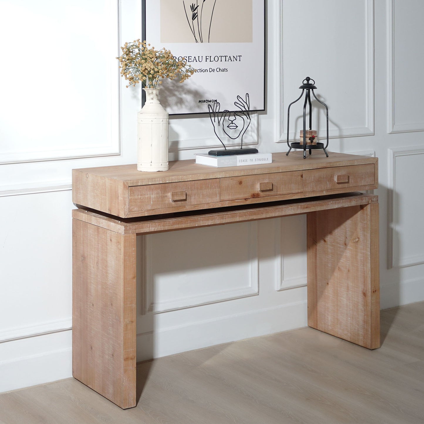 Rustic Wood Console Table With 3 Drawers Entryway Table For Hallway, Foyer, Or Office - Natural / Natural & Light Brown / Natural Wood / Natural Wood Wash / Natural / Rustic