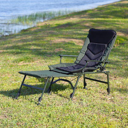 Camping Lounge Chair With Detachable Footrest, Portable Folding Reclining Camping Chair With Adjustable Backrest For Indoor And Outdoor Camping Beach Hiking Fishing - Green / Black