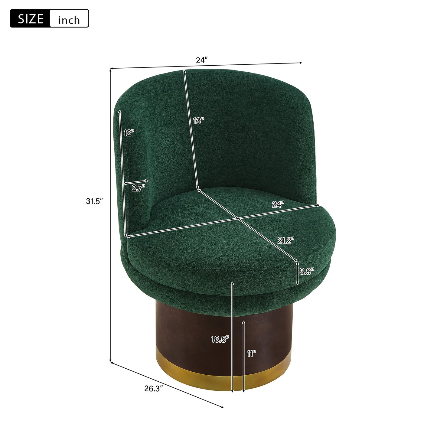 Round Swivel Accent Chair With Ergonomic Backrest For Living Room