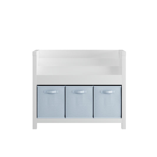 Bookshelf With 3 Tier Front Facing Storage And 3 Bins, Toddler Bookcase For Playroom - White