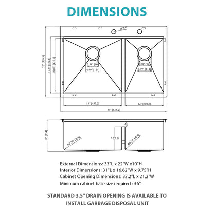 Topmount, Drop In Double Bowl Kitchen Sink