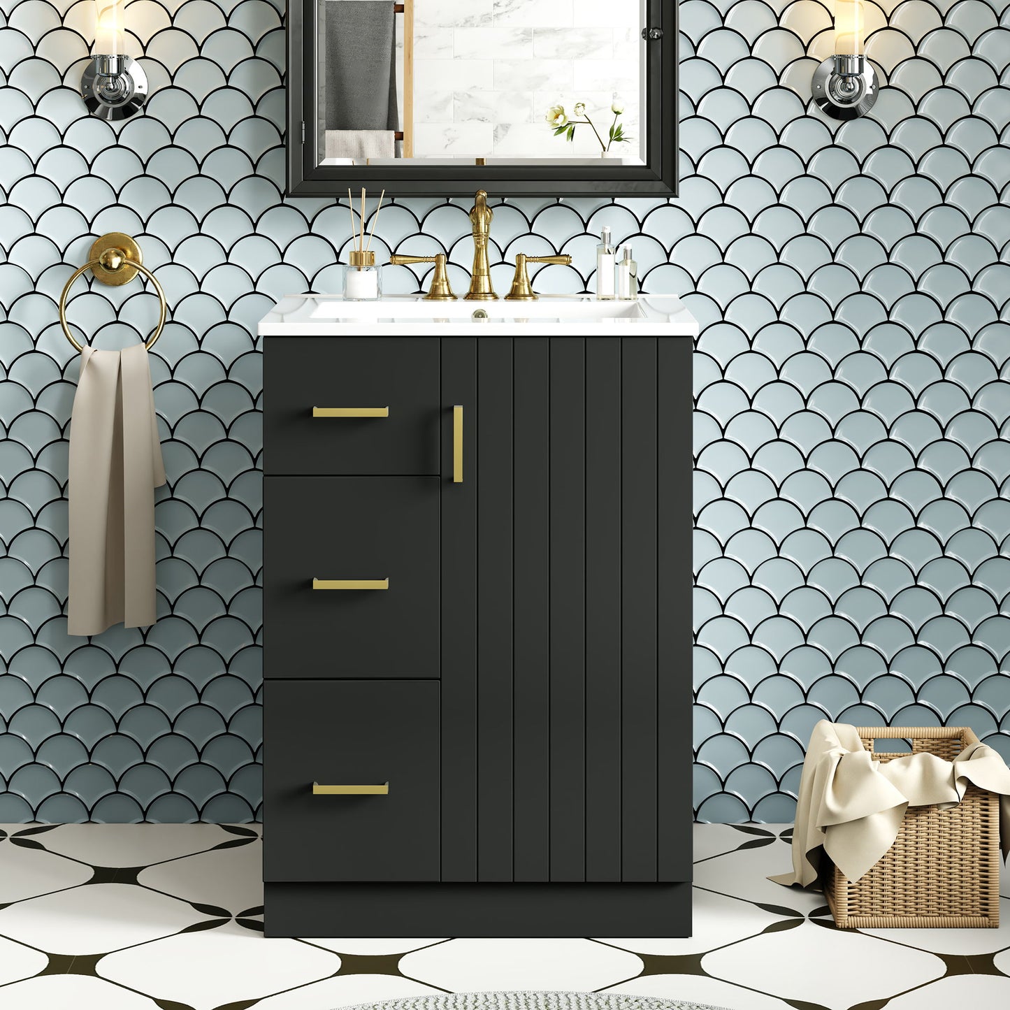 Bathroom Vanity With Sink, Compact Cabinet With 2 Drawers And Soft-Closing Door, Under-Mount Basin - Black