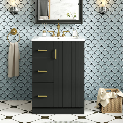 Bathroom Vanity With Sink, Compact Cabinet With 2 Drawers And Soft-Closing Door, Under-Mount Basin - Black