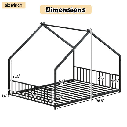 Full Size Rooftop Bed Frame LED Lights For Kids - Black
