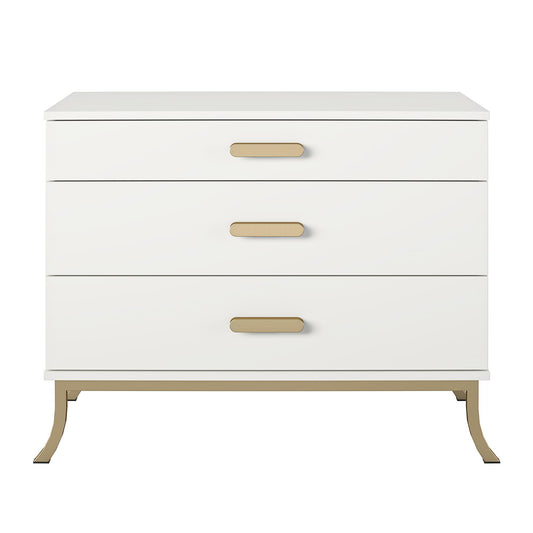 3 Drawer Dresser With Oval Handles - White / Gold