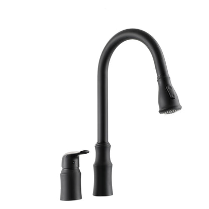 16.9" Kitchen Sink Faucet With Separate Handle And Pull Down Sprayer, Lead Free Brass - Matte Black