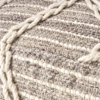 Modern Wool Rope Square Pouf Ottoman Floor Cushion - Gray / Ivory