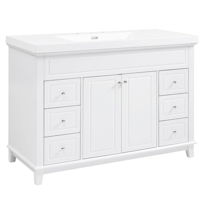 Bathroom Vanity With Sink, 6 Soft Close Drawers & Double Doors - White