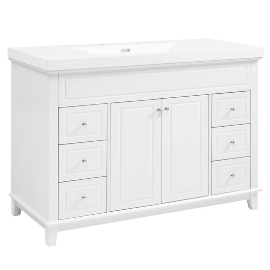 Bathroom Vanity With Sink, 6 Soft Close Drawers & Double Doors - White