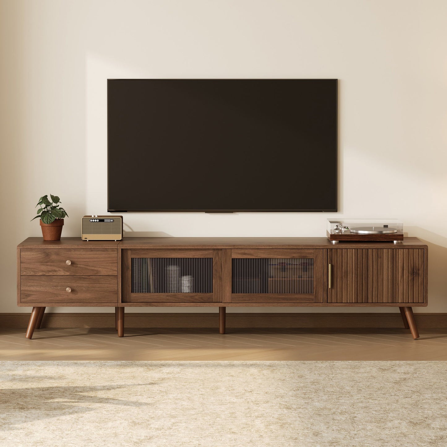 76" TV Stand, Entertainment Center With Storage Cabinets, TV Media Console Table For Living Room - Natural