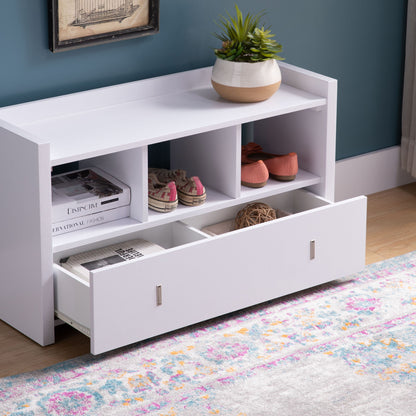 Shoe Entry Bench With Three Shelves, One Drawer With Divided Compartment