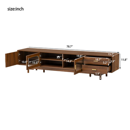 TV Stand With Fluted Doors, 2 Drawers - Walnut
