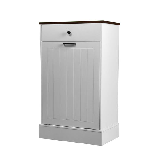 Tilt Out Trash Cabinet With Drawer, 10 Gallon Hamper - White