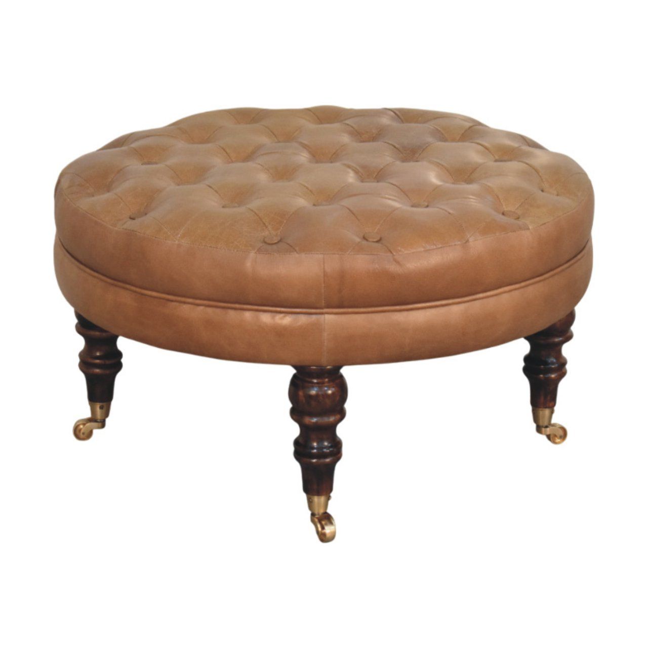 Buffalo - Round Ottoman With Castor Legs - Brown