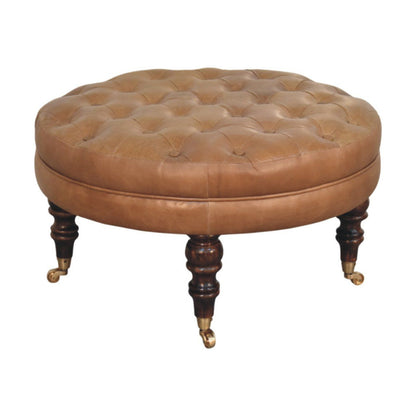 Buffalo - Round Ottoman With Castor Legs - Brown