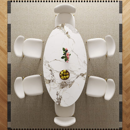 Steel Base Oval Sintered Stone Dining Table With 4 Chairs