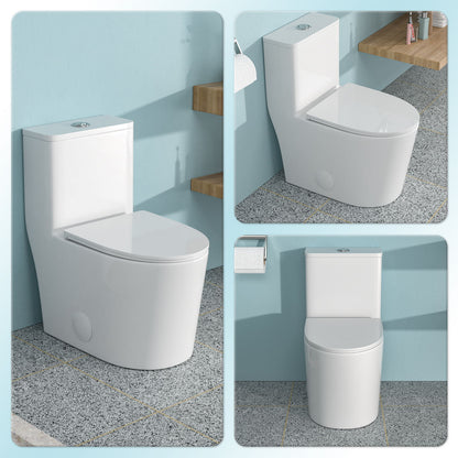 1 Piece Toilet For Bathroom, Soft Closing Seat, Dual Flush 1.1 / 1.6 Gpf - White