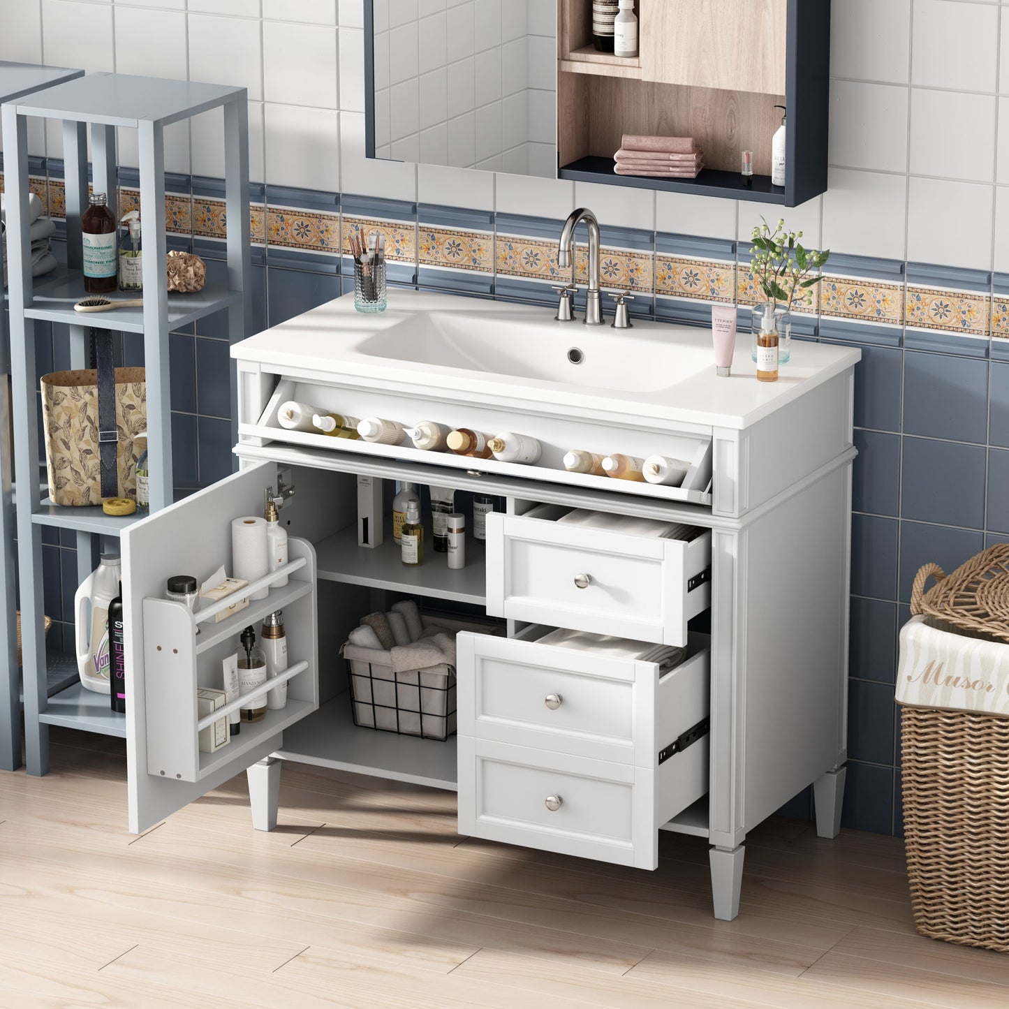Bathroom Vanity & Top Sink, Modern Bathroom Storage Cabinet With 2 Drawers And A Tip-Out Drawer